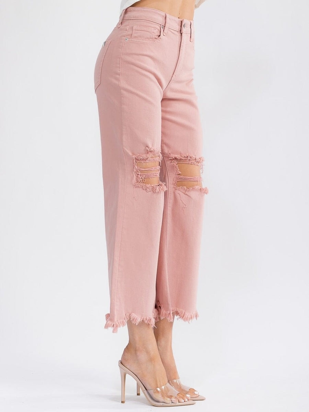 Sneak Peek Womens Dusty Pink Distressed High Rise Wide Leg Jeans NWT Size 30 - Picture 3 of 14